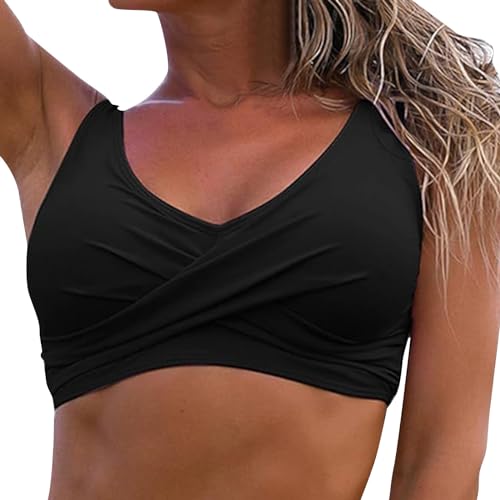 Damen Bikini Top Swimsuit Schnell Trocknend Padded Bikini Swim Oberteil V Ausschnitt Push up Bademoden Rückenfrei Verstellbar Bikini Top Swim Sports BH Bikinioberteil Workout Swimwear (a-Black, M) von Snakell