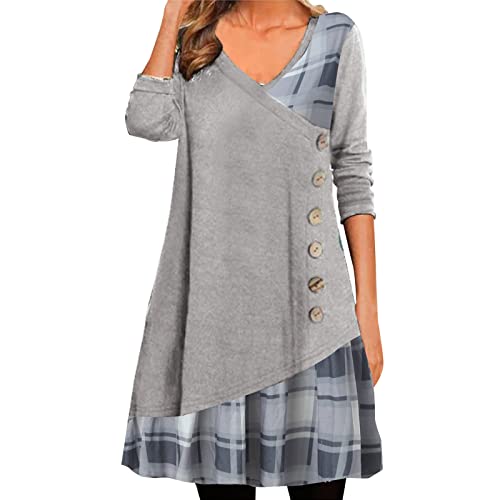 Damen Kleid Pulloverkleid Strickkleider Damen Casual Langarm Sweater Kleider A-Linien Midikleid Rundhals Strickkleid Winter Tunika Kleider Mit Taschen und Knöpfen Freizeitkleid Shirtkleid Lange Tops von Snakell