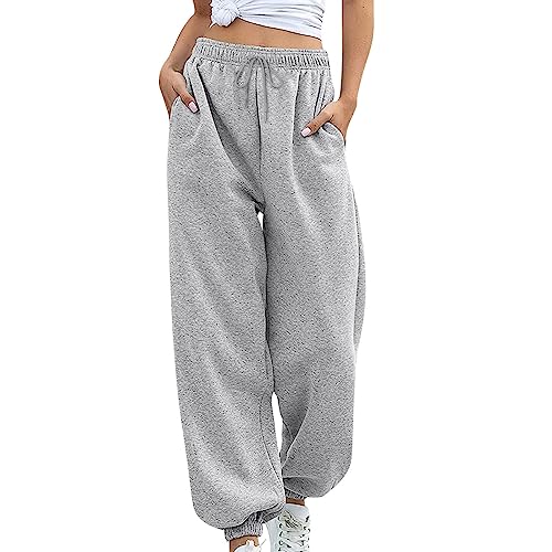 Jogginghose Damen Freizeit Boyfriend Sporthose Lang Yoga Hosen Hohe Taille Trainingsanzu Stoffhose Mit Taschen Leichte Bunt Drucken Joggpants Street-Style Sweatpants Baggy Freizeithose (Grey-C, M) von Snakell