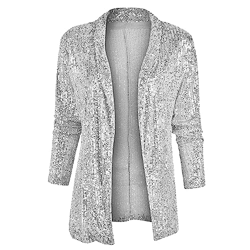 Pailletten Blazer Damen mit Glitzer Glänzend Jacke Langarm Bomberjacke Slim Fit Cardigan Kurz Sakko Einfarbig Blazermantel Tops Teenager Mädchen Streetwear Glitzer Party Jacke Outfits Clubwear von Snakell