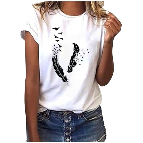 Tshirt Damen Baumwolle Weisses Oberteile Sommer Basic Sportshirt Bedrucken Rundhalsausschnitt Weiß Oberteile Casual Locker Kurzarm Niedlich Grafik Bluse Tops Lose T-Shirts Für Teenager (2-Black, XL) von Snakell