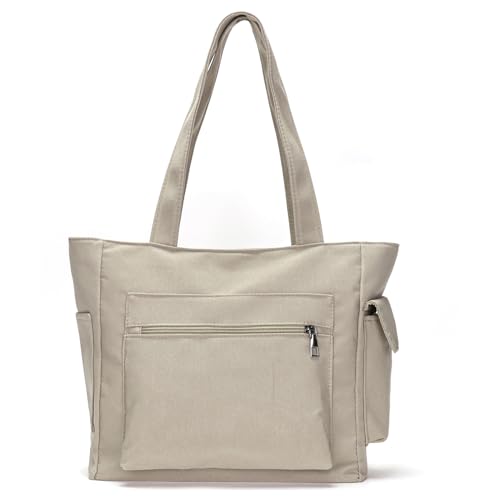 Snmoec große handtasche damen shopper umhängetasche damen gross stofftasche mit reißverschluss canvas tasche damen tasche mit vielen fächern khaki von Snmoec