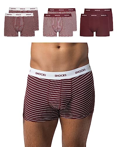 Snocks Boxershorts Herren aus Bio-Baumwolle (6er Pack) - Atmungsaktiv und Ideal für Sport und Alltag - Kein juckendes Etikett - Unterhosen Herren - Gr.S, Farbe Rot Gestreift Snocks Boxershorts Herren aus Bio-Baumwolle (6er Pack) - Atmungsaktiv und Ideal für Sport und Alltag - Kein juckendes Etikett - Unterhosen Herren - Gr.S, Farbe Rot Gestreift von Snocks