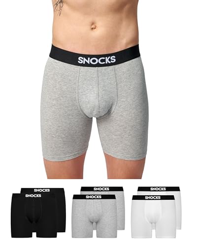 Snocks Lange Boxershorts Herren aus Bio-Baumwolle (6er Pack) - Ideal für Sport und Alltag - Kein juckendes Etikett und komfortabler Bund - Unterhosen Herren Gr.XXL, Farbe Mix (Weiß/Grau/Schwarz) Snocks Lange Boxershorts Herren aus Bio-Baumwolle (6er Pack) - Ideal für Sport und Alltag - Kein juckendes Etikett und komfortabler Bund - Unterhosen Herren Gr.XXL, Farbe Mix (Weiß/Grau/Schwarz) von Snocks