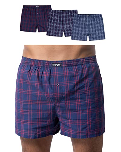 Snocks American Boxershorts Herren aus Bio-Baumwolle 3er-Pack, Weite Passform und lockerer Fit, Kein juckendes Etikett und komfortabler Bund, Unterhosen Herren Gr.M, Farbe Großes Karo Mix Blau Snocks American Boxershorts Herren aus Bio-Baumwolle 3er-Pack, Weite Passform und lockerer Fit, Kein juckendes Etikett und komfortabler Bund, Unterhosen Herren Gr.M, Farbe Großes Karo Mix Blau von Snocks