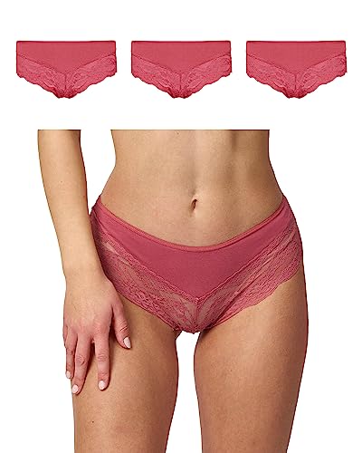 Snocks Hipster Höschen mit Spitze 3er Set Gr. S I Hipster High Waist I Hipster Panty mit Baumwollanteil I Underwear Women I Hot Unterwäsche Damen I Slip Damen Spitze I Angenehme Passform I Mauve von Snocks