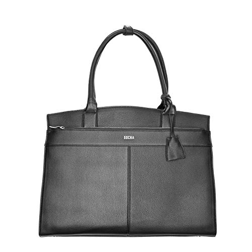 Socha Laptoptasche Damen/Businesstasche Frauen/Aktentasche mit Tragegurt - Elegant - Extra leichte Synthetik - Iconic Black - 15.6 Zoll Schwarz von Socha