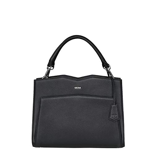 Socha Laptoptasche Damen/Schultertasche Frauen/Designertasche mit Tragegurt - Elegant - Leder - Diamond Edition - 14 Zoll Schwarz von Socha