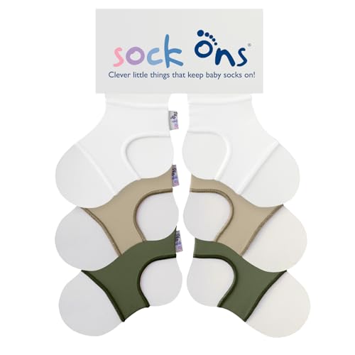 Sock Ons - Baby-Sockenhalter - 0-6 Months - 3er Pack - Oatmeal, Olive & White, Amazing Value Pack - Erstaunliches Vorteilspaket - Baby-Socken immer anziehen! von Sock Ons