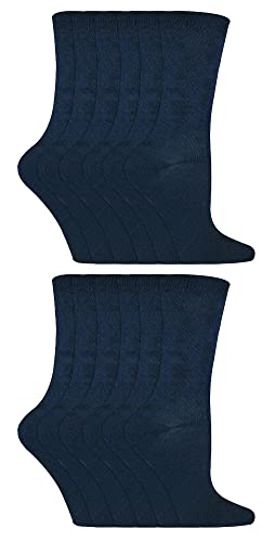 12er Pack Kinder Einfarbig Socken | Sock Snob | Baumwolle Socken für Mädchen und Jungen | 27-30 und 31-34 (27-30, Marine) von Sock Snob