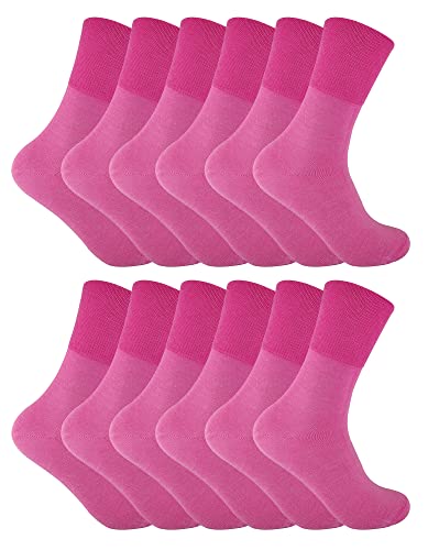 Sock Snob 12er Pack Damen Thermo Diabetikersocken Ohne Gummi Extra Weit Thermosocken Für Winter (37-42, Rosa) von Sock Snob