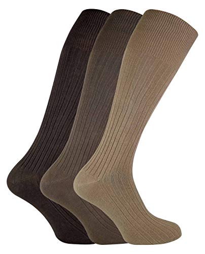 Sock Snob - 3er Pack Herren Lang Knielang Kniehohe Gerippt 100% Baumwolle Socken (39-45 EU, XLCS Braun) von Sock Snob