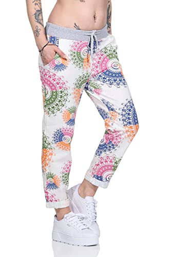 Jogginghosen für Damen Bunte Sommerhosen luftig & leichte Freizeithosen mit Gummizug (42-44, Bunte Mandala) von Sockenhimmel