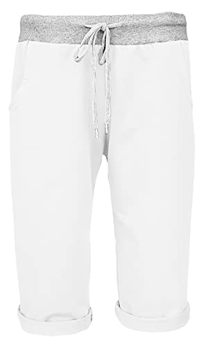 Sockenhimmel Damen Shorts leichte Bermuda Hose Sweatpants Kurze Sporthose Bequeme Sommerhose Jogpants Shorty sommerliche Capri Damenhose (42-44, Weiß) von Sockenhimmel