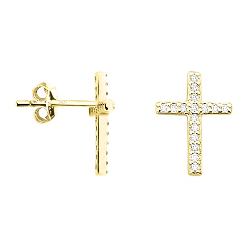 SOFIA MILANI - Damen Ohrringe 925 Silber - vergoldet/golden & mit Zirkonia Steinen - Kreuz Ohrstecker - E1274 von Sofia Milani