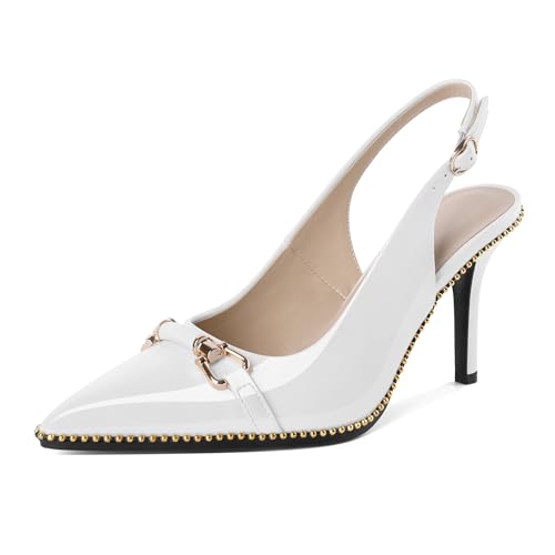 Soireelady Slingback mit Perlen Metall-Schnalle 8.5cm Stilvoll Komfortabsatz Damenschuhe Luxus für Festliche Anlässe und Büroalltag Weiß EU37 Soireelady Slingback mit Perlen Metall-Schnalle 8.5cm Stilvoll Komfortabsatz Damenschuhe Luxus für Festliche Anlässe und Büroalltag Weiß EU37 von Soireelady