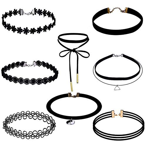 Soleebee Choker Halsketten Set Mode Velvet Halskette Gummi Stretch Samt Halsband Tattoo Spitze Kette Schmuck-Sets Damen Halskette Schmuck für Frauen Mädchen (8 Stück) von Soleebee