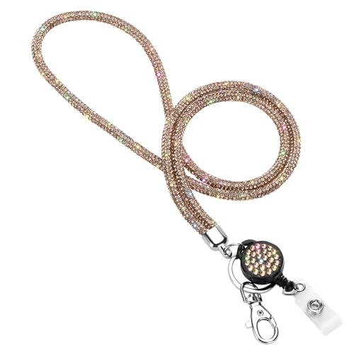 Soleebee Kartenhalter Trageband, Bling Strass Schlüsselband Lanyard mit Schlüsselring Kristall Halsband Damenkette Halskette Kit für Schlüsselanhänger ID-Kartenhalter (Champagner mit Ausweis JoJo) von Soleebee