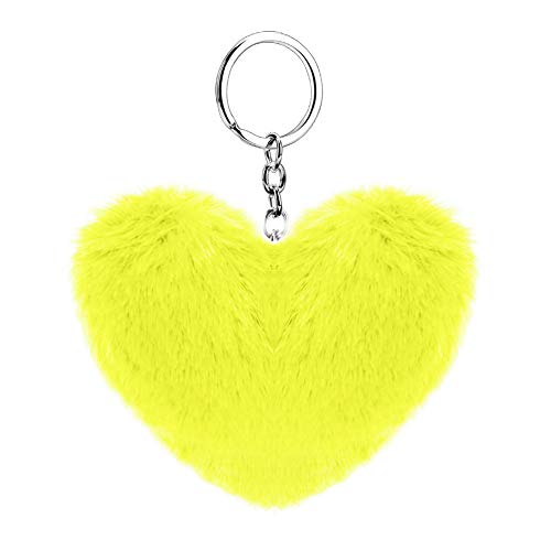 Soleebee Künstliche Kaninchenfell Keychain Flauschigen Liebesherz Pom Pom Schlüsselanhänger Taschen Koffer Rucksäcke Zubehör Charm Auto Schlüsselanhänger Schlüsselring für Frauen Mädchen (Gelb) von Soleebee