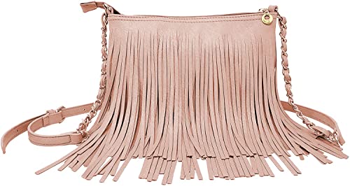 Solene Fransen Crossbody Schultertasche mit Riemen, Quaste Messenger Bag, Country Style Western Fransen Geldbörse für Frauen, rose pink, Medium Solene Fransen Crossbody Schultertasche mit Riemen, Quaste Messenger Bag, Country Style Western Fransen Geldbörse für Frauen, rose pink, Medium von Solene