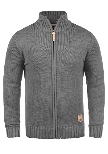 Solid Poul Herren Strickjacke Cardigan Grobstrick Winter Pullover mit Stehkragen, Größe:L, Farbe:Grey Melange (8236) von Solid