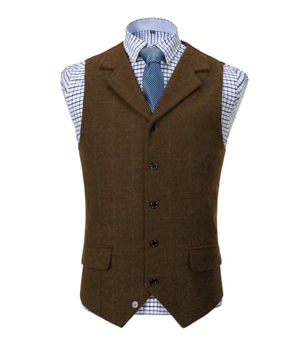 Solove-Suit Herren Casual Plaid AnzugWeste Tweed Slim Fit Weste for Hochzeits-Trauzeugen(Brown,L) von Solove-Suit