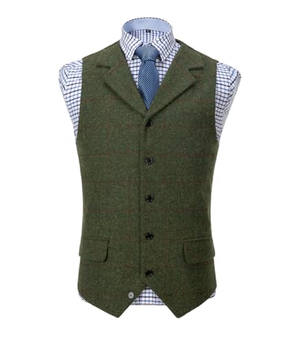 Solove-Suit Herren Casual Plaid AnzugWeste Tweed Slim Fit Weste for Hochzeits-Trauzeugen(Green,CS) von Solove-Suit