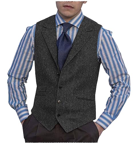 Solove-Suit Herren Casual Plaid AnzugWeste Tweed Slim Fit Weste for Hochzeits-Trauzeugen(schwarz,M) von Solove-Suit