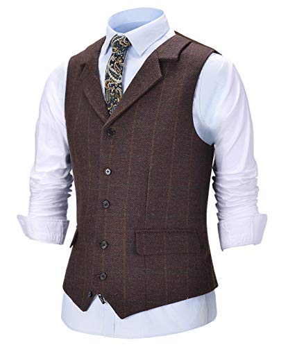 Solove-Suit Herren Vintage Tweedwolle Anzug Weste Schottisches Plaid Notch Revers Slim Fit Weste für Hochzeit Groomsmen（Kaffee，XXL von Solove-Suit