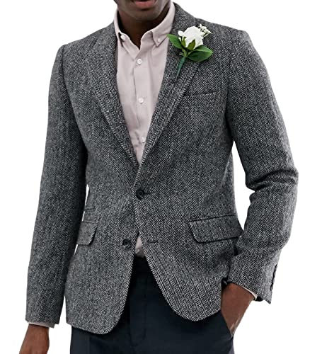 Sakko Herren Regular Fit Klassisch Blazer Tweed Anzugjacke Wolle für Hochzeitsfeier(Grau,4XL) von Solovedress