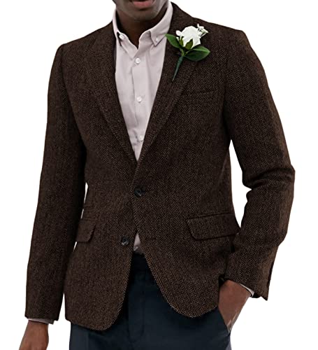 Sakko Herren Regular Fit Klassisch Blazer Tweed Anzugjacke Wolle für Hochzeitsfeier(Kaffee,L) von Solovedress