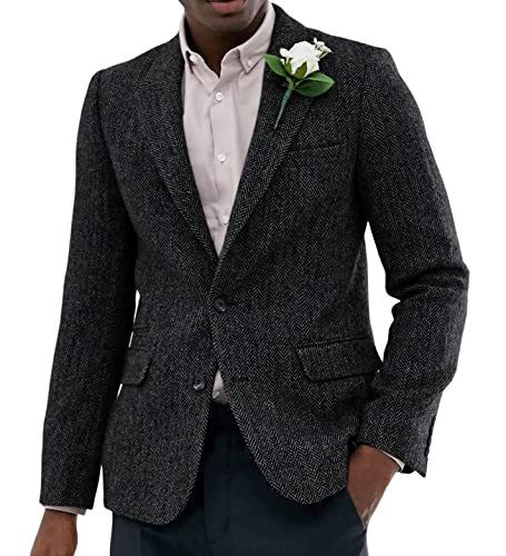 Sakko Herren Regular Fit Klassisch Blazer Tweed Anzugjacke Wolle für Hochzeitsfeier(Schwarz,3XL) von Solovedress