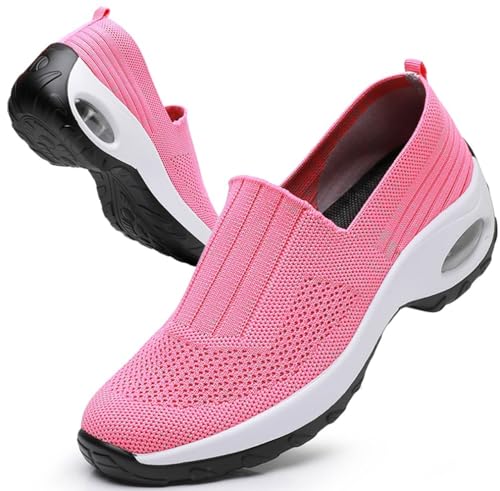 Solshine Damen Atmungsaktive Sneakers Slip on Walkingschuhe D170 Pink 38EU von Solshine