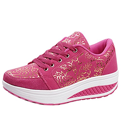 Solshine Damen Fashion Plateau Schnürer Sneakers Dämpfung Keilabsatz Fitnessschuhe 016 Pink3 36EU von Solshine