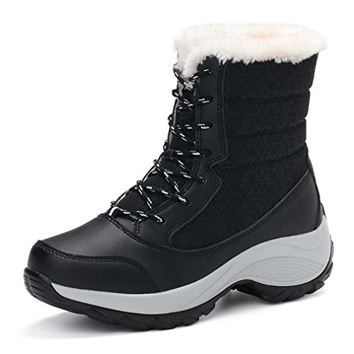 Solshine Damen Kurzschaft Gefüttert Plateau Winter Schnürstiefel Schwarz 36EU von Solshine