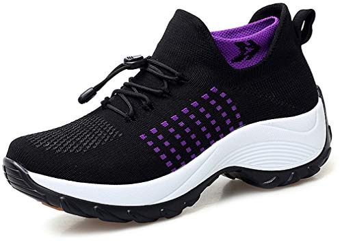 Solshine Damen Mesh Fitnessschuhe Plateau Turnschuhe Laufschuhe 694 schwarz&violett 37EU von Solshine