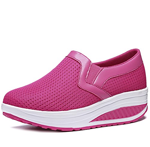 Solshine Damen Mesh Leichte Slip On Plateau Sportliche Walkingschuhe P218 Pink 41EU von Solshine