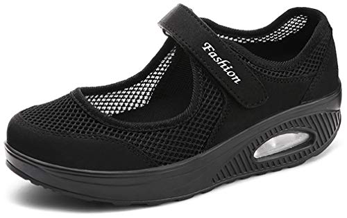 Solshine Damen Mesh Sommerschuhe Plateau Fitness Sneakers 787 Schwarz 37EU von Solshine