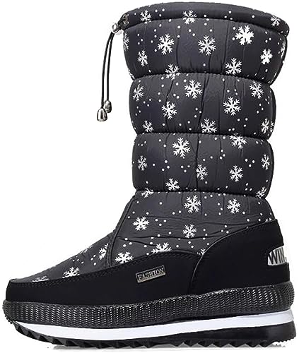 Solshine Damen Nylon Langschaft mit Fell Warm Gefütterte Wasserdicht Schneestiefel Schwarz 38EU von Solshine