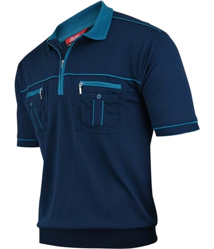 Soltice Herren Kurzarm Poloshirts, Gestreifte Blousonshirts mit Brusttasche, Polohemd mit Kragen aus Baumwoll-Mix (M bis 3XL) 3XL, [Z2] Navy von Soltice