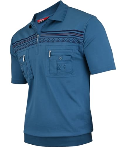 Soltice Herren Kurzarm Poloshirts mit Brusttasche, Gestreifte Blousonshirts mit Kragen aus Baumwoll-Mix (M bis 3XL) L, [M1] Türkis von Soltice