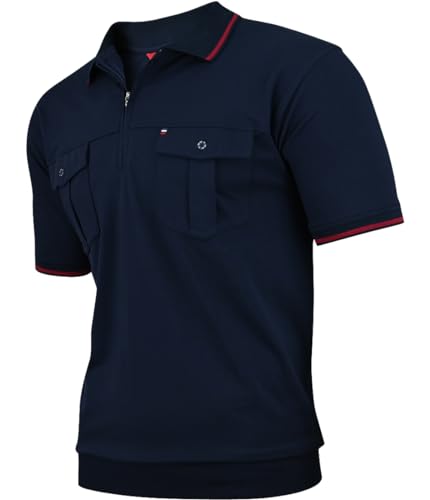 Soltice Herren Kurzarm Poloshirts mit Brusttasche, Gestreifte Blousonshirts mit Kragen aus Baumwoll-Mix (M bis 3XL) XL, [M2] Navy von Soltice