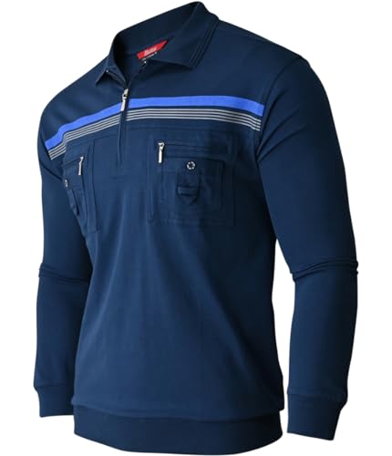 Soltice Herren Langarm Kariert Kragen Poloshirt, Polohemd, Blousonshirt aus Baumwoll-Mix (M bis 3XL) (M, Dunkelblau) von Soltice