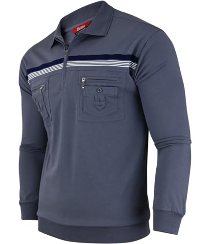 Soltice Herren Langarm Kariert Kragen Poloshirt, Polohemd, Blousonshirt aus Baumwoll-Mix (M bis 3XL) (M, Medium Grau) von Soltice