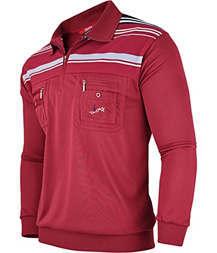 Soltice Herren Langarm Poloshirt mit Brusttasche, Polohemd Gestreift mit Kragen, Blousonshirt aus Baumwoll-Mix (M bis 3XL) (M, [M2] Bordeaux) von Soltice