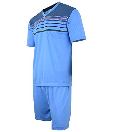 Soltice Herren Zweiteiliger Schlafanzug, Kurze Pyjama im Set, Gestreifte Nachtwäsche aus 100% Baumwolle (M bis 5XL) (L, [M3] SkyBlue) von Soltice