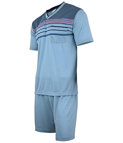 Soltice Herren Zweiteiliger Schlafanzug, Kurze Pyjama im Set, Gestreifte Nachtwäsche aus 100% Baumwolle (M bis 5XL) (XL, [M3] Steelblue) von Soltice