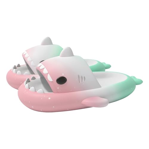 Solutra Hai Hausschuhe Damen Herren, Rutschfeste Cloud Shark Slides Badelatschen, Sommer Shark Slippers für Zuhause Schwimmbad Strand (Rosa-Weiß-Grün,38/39 EU) von Solutra