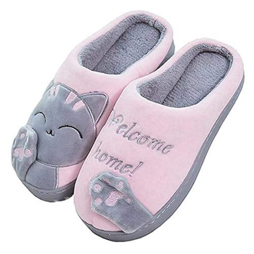 Solutra Katzen Hausschuhe Damen Winter Warme Plüsch Hausschuhe Damen Herren Pantoffeln Damen kinder Kawaii Weiche Slippers (Rosa,43/44 EU) von Solutra