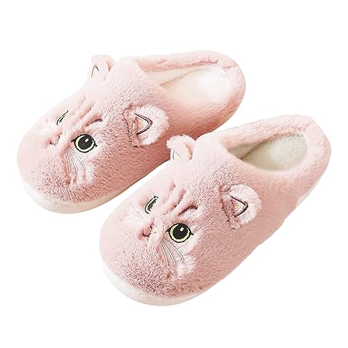 Solutra Katzen Hausschuhe Damen Winter Warme Plüsch Hausschuhe Damen Herren Pantoffeln Damen kinder Kawaii Weiche Slippers (Rosa Neu,37/38 EU) von Solutra